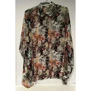 ROKOKO By DAZZ Floral Sheer Blouse Shirt Top Women’s M  Oversize Style R64740